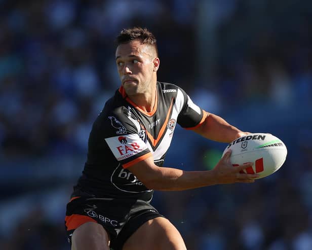 Luke Brooks in action for Wests Tigers against Canterbury Bulldogs at Belmore Sports Ground in Sydney this season. Picture by Mark Metcalfe/Getty Images.