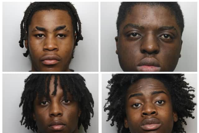 (clockwise from top left) Karl Belinga, Paul Mbwasse, Karlson Ogie and Brandon Paradzai, were sentenced at Leeds Crown Court for the murder of Trust Gangata. Photo: West Yorkshire Police