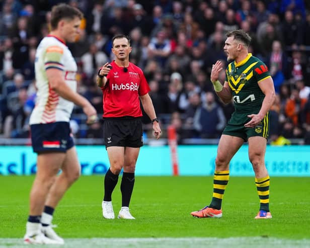 Grant Atkins, seen during last weekend's game, will referee Saturday's third Test between England and Australia at Leeds Rhinos' Headingley Stadium. Picture by Olly Hassell/SWpix.com .