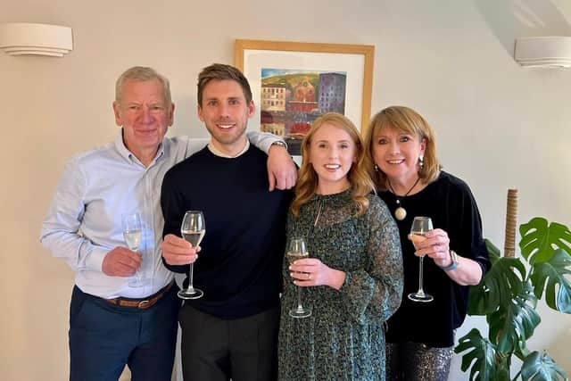 From left, David with son Lewis, daughter Juliette and wife Debra celebrating Kidneyversary in April 2024.