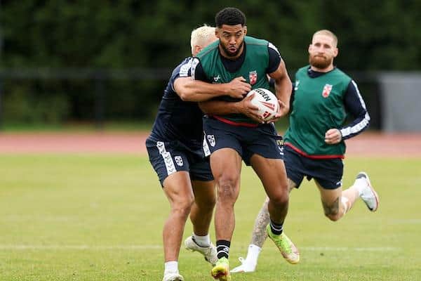 Kallum Watkins, Salford's former Rhinos star, at England training this week. Picture by Paul Currie/SWpix.com.