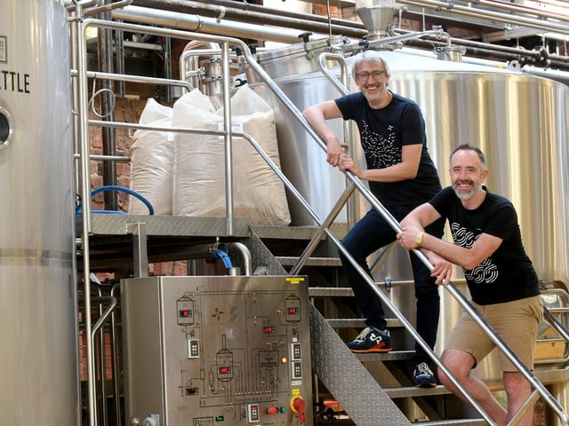 CAMRA said: "Having opened in 2015, the brewery initially supplied the North Bar group of bars in and around Leeds. Expansion to 15-barrels on the original site quickly
followed as the number of other outlets supplied increased. Due to substantially increased canned production, including national availability in supermarkets, further expansion was required, with the current premises opening in 2021." Pictured are owners John Gyngell and Christian Townsley.
