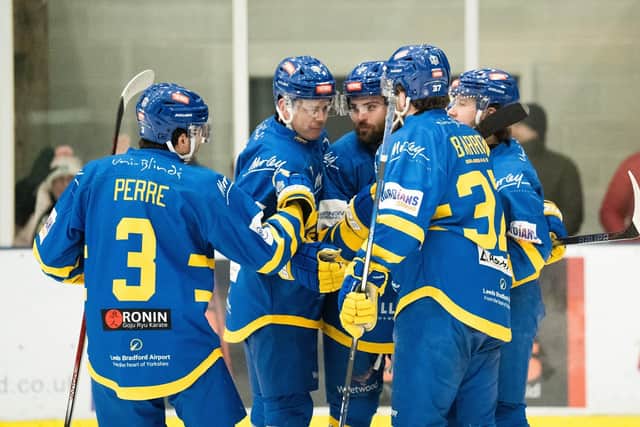 GOAL-DEN YEARS: Leeds Knights hope to be celebrating after their two-legged NIHL National Cup Final against Romford Raiders. Picture: Jacob Lowe/Knights Media.