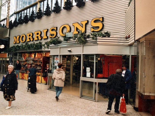 The entrance to Morrisons supermarket in September 1999.