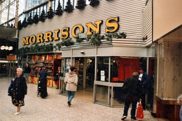 The entrance to Morrisons supermarket in September 1999.