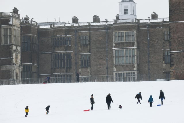 Although Temple Newsam House is closed today, the grounds remain open for visitors and there are plenty of hills for sledging.