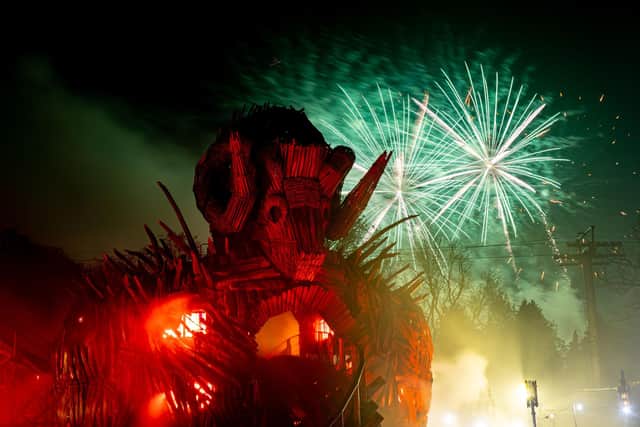 Alton Towers Resort fireworks light up the sky by the Wicker Man