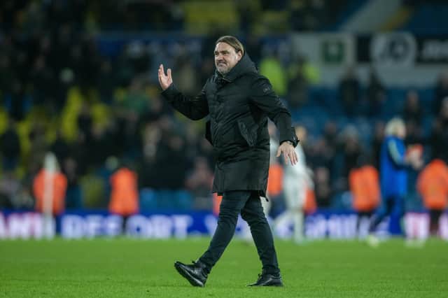 ANOTHER ONE - Former Norwich City boss Daniel Farke salutes the Leeds United fans after a fifth straight win in all competitions. The Whites took three points thanks to Patrick Bamford's first half header. Pic: Tony Johnson
