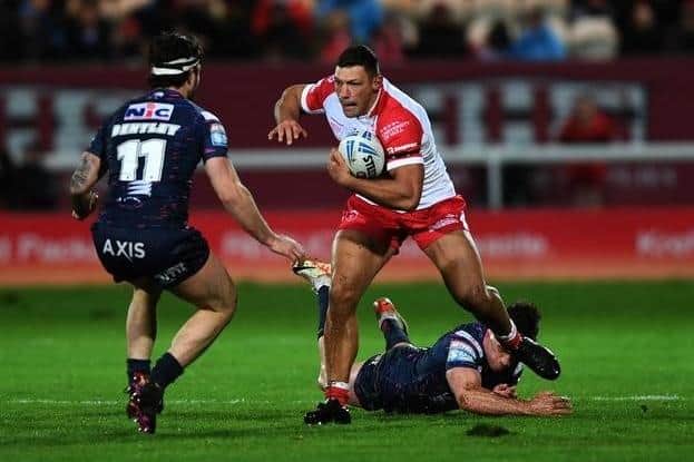Ryan Hall in Super League action for Hull KR against Leeds Rhinos in February. Picture by Jonathan Gawthorpe.