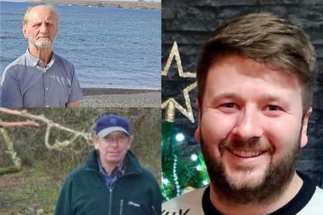 Clockwise from top left: Leslie Forbes, 70, Scott Thomas Daddy, 28, and Kenneth Patrick Hibbins, 59 (Photos issued by North Yorkshire Police)