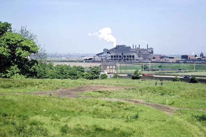 This view looks towards Tingley Gasworks from the grounds of Tingley Hall in May 1966. This area was to be the site of a motorway development.
