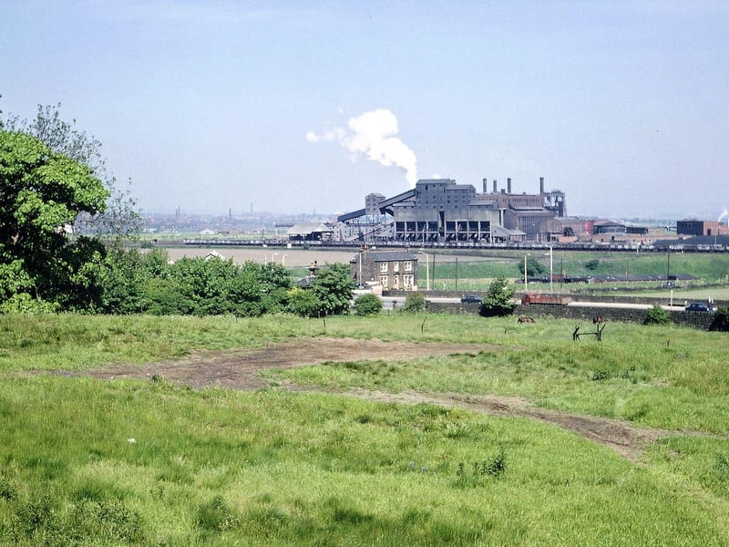 This view looks towards Tingley Gasworks from the grounds of Tingley Hall in May 1966. This area was to be the site of a motorway development.