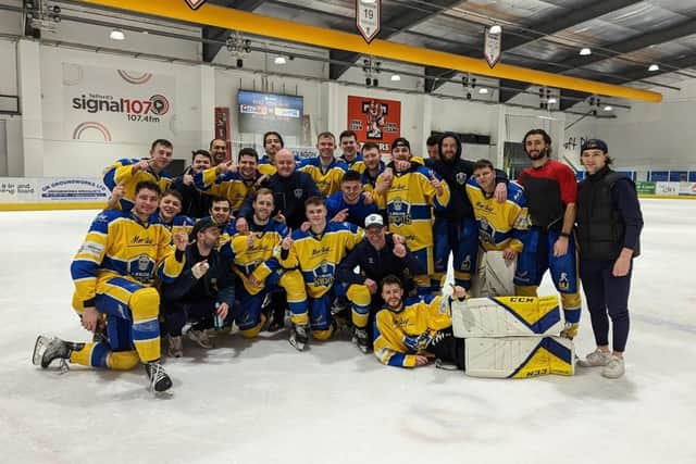 DO YOU REMEMBER THE FIRST TIME? Leeds Knights celebrate winning their first-ever trophy - the 2022-23 NIHL National league championship - with a victory at former champions Telford Tigers.