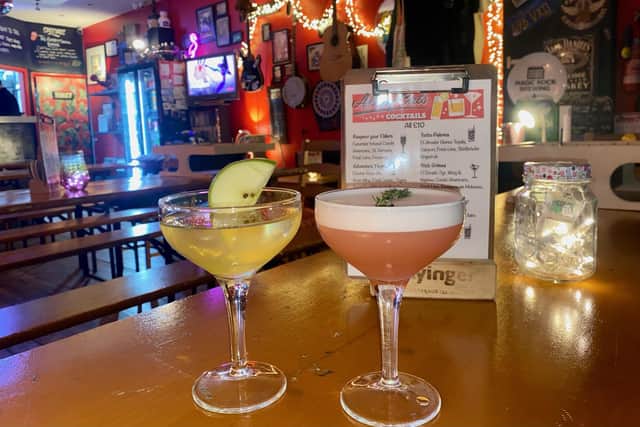 The cocktails pack in plenty of booze - pictured are the Appletini and the Adventure Thyme