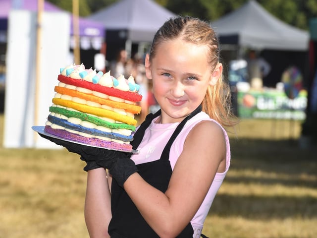 Pictured Elena Race with a Rainbow Cake from Racey Cakes at Harrogate Food and Drink Festival at Ripley Castle. (Picture Gerard Binks)