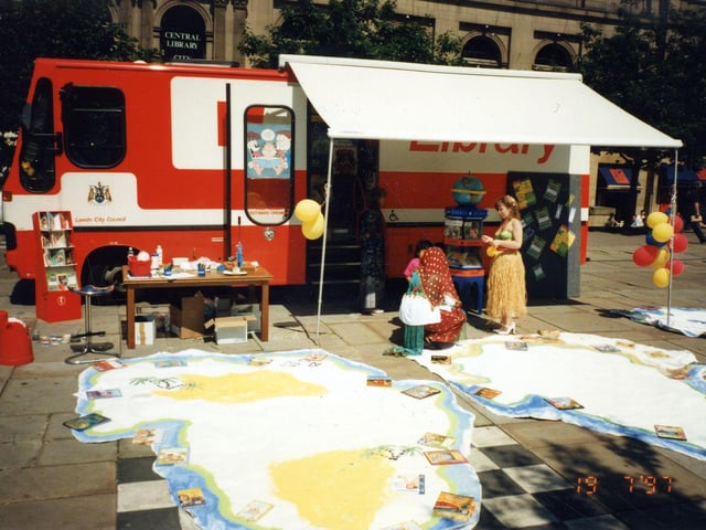 Leeds City Libraries' children's event held in Victoria Gardens outside the Central Library in July 1997.