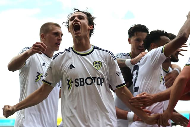 UNANIMOUS CHOICE: All five of the YEP's Leeds United jurors gave their man of the match award to match-winner Brenden Aaronson, above, even if his strike against Wolves was credited as a Rayan Ait-Nouri own goal. Photo by David Rogers/Getty Images.