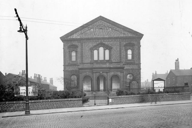 The Baptist Church on York Road pictured in October 1934. The architect was W.H.Harris, it cost £5,500 to build. The foundation stone was laid on July 10, 1872, there was accommodation for 700 people, The last service was held on the July 4, 1959, the building was demolished for make way for the Ebor Gardens estate.