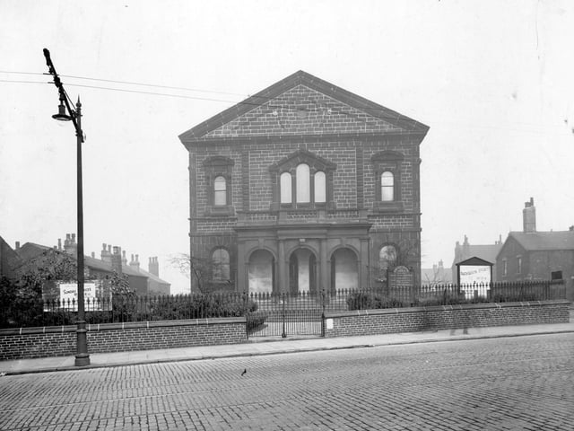 The Baptist Church on York Road pictured in October 1934. The architect was W.H.Harris, it cost £5,500 to build. The foundation stone was laid on July 10, 1872, there was accommodation for 700 people, The last service was held on the July 4, 1959, the building was demolished for make way for the Ebor Gardens estate.