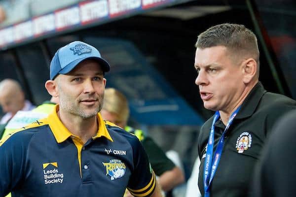 Tigers boss Lee Radford, right, with his Rhinos opposite number Rohan Smith at July's Magic Weekend. Picture by Allan McKenzie/SWpix.com.