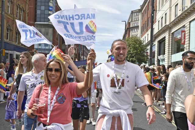 Luke Ayling marches at Leeds Pride.