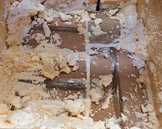 The crate containing the boxes of ketamine hidden in expanding foam