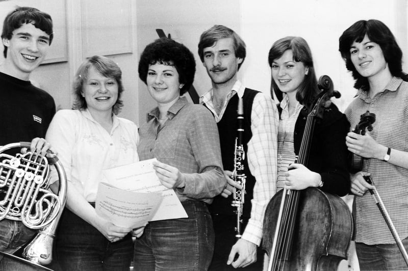 The City of Leeds College of Music Symphony Orchestra were preparing to stage a concert at Leeds Town Hall in June 1981. Soloists pictured at rehearsals are, from left, Paul Gardham, Janice Close, Rosemary Hay, Neil Atkinson and Sarah Lyle.