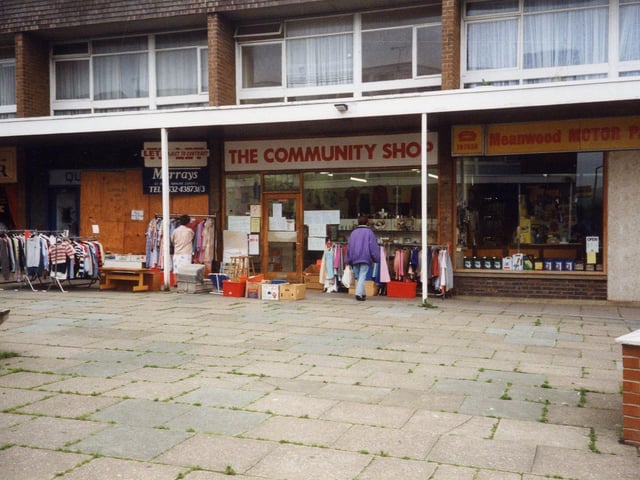 Part of a parade of shops on Green Road pictured in June 1992. On the right is Meanwood Motor Parts and in the centre The Community Shop.