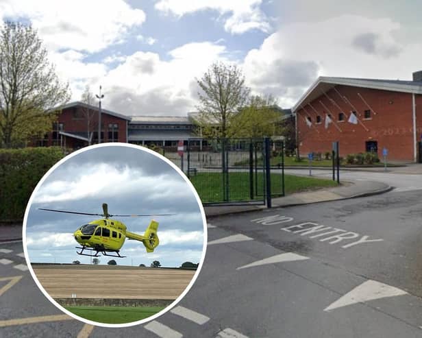 The air ambulance landed at Brigshaw High School at 2.28pm this afternoon. Photo: Google/PA