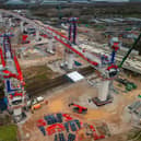 HS2 Water Orton 1 and 2 erections over the Birmingham to Nuneaton line. Credit: HS2 Ltd.