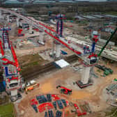 HS2 Water Orton 1 and 2 erections over the Birmingham to Nuneaton line. Credit: HS2 Ltd.