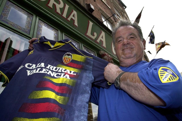 Valencia-born Leeds United fan Vicente Rodriguez, of La Comida restaurant, Mill Hill, Leeds, who had divided loyalties when his two favourite teams met in the Champions League semi-final, pictured on April 25, 2001.