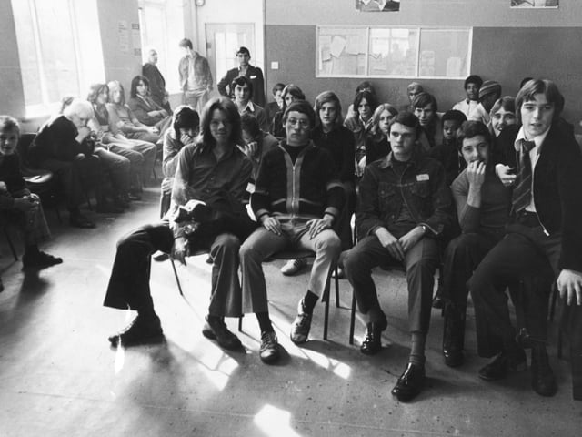 A busy Youth Careers Office in Leeds in September 1972.