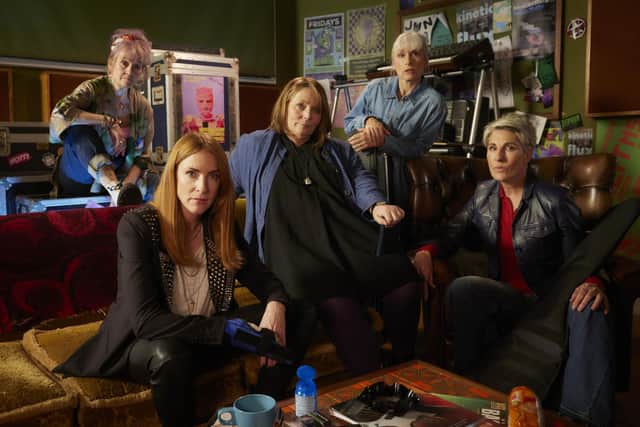 Lorraine Ashbourne, Rosalie Craig, Joanna Scanlan, Amelia Bullmore and Tamsin Greig in Riot Women. Photo: Helen Williams/BBC