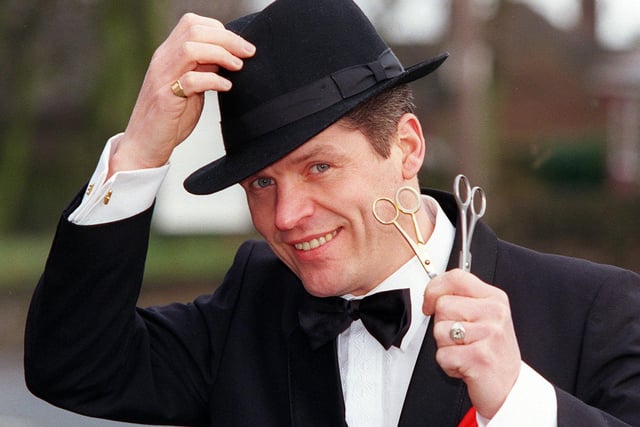 Frank Sinatra impersonator and Churwell barber Phil Fryer looking smooth in his performing outfit. He is pictured in March 1999.