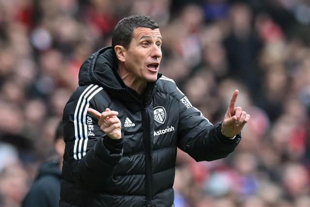 Leeds United's Spanish head coach Javi Gracia gestures on the touchline during the English Premier League football match between Arsenal and Leeds United at the Emirates Stadium in London on April 1, 2023. (Photo by Glyn KIRK / AFP) / RESTRICTED TO EDITORIAL USE. No use with unauthorized audio, video, data, fixture lists, club/league logos or 'live' services. Online in-match use limited to 120 images. An additional 40 images may be used in extra time. No video emulation. Social media in-match use limited to 120 images. An additional 40 images may be used in extra time. No use in betting publications, games or single club/league/player publications. /  (Photo by GLYN KIRK/AFP via Getty Images)