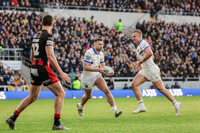 Man of Steel Jake Connor in action for Leeds Rhinos against Warrington Wolves this season. Picture by Alex Whitehead/SWpix.com.