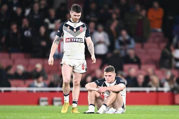 John Bateman and Jack Welsby reflect on England's semi-final defeat. Picture by Will Palmer/SWpix.com.