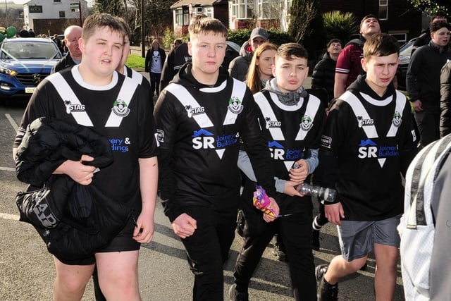 Members of the Stanningley club joined in the walk in memory of Milford player Josh Parle.