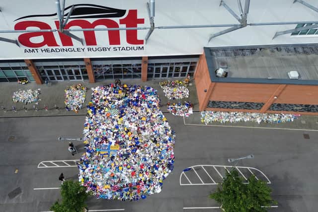 A drone picture of the shrine to Rob Burrow at Leeds Rhinos' AMT Headingley Stadium. Picture by Leeds Rhinos.