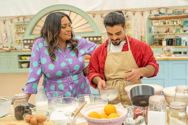 Dylan Bachelet with presenter Alison Hammond on the Great British Bake Off final (Picture: Channel 4/Mark Bourdillon)