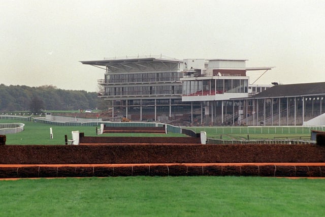 The view down the home straight towards the new Millemnium Stand at Wetherby Race Course in November 1999.