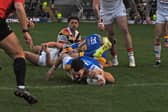 Cameron Smith scores for Leeds Rhinos in his testimonial game against Bradford Bulls. Picture by Steve Riding.