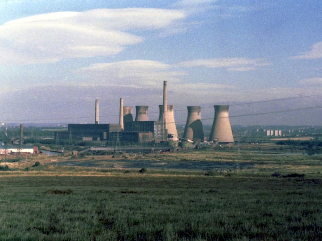 View of Skelton Grange A & B Power Station photographed from the Rothwell Road approximately 30 minutes after the explosive demolition of cooling tower number 14 in the early 1980s.