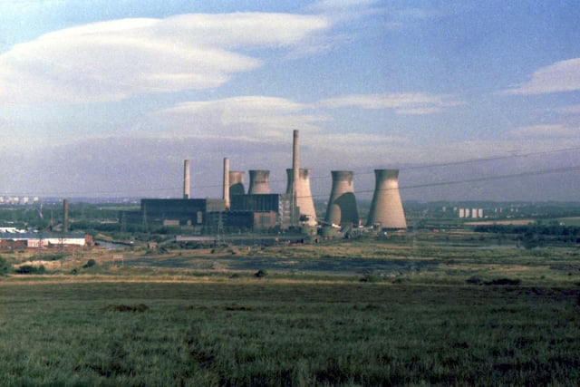 View of Skelton Grange A & B Power Station photographed from the Rothwell Road approximately 30 minutes after the explosive demolition of cooling tower number 14 in the early 1980s.