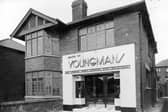 Youngman's fish and chip shop on Easterly Road in April 1936. The sign over the door reads 'Branch of Youngmans the Worlds Most Modern Fish Restaurant'.
