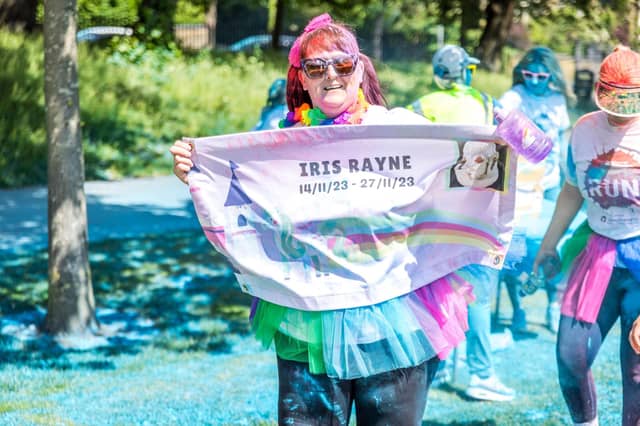 Running in memory at Forget Me Not children's hospice Colour Run June 14th 2025 (photo credit Mike Robinson)