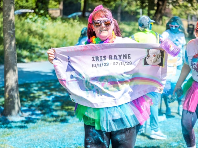Running in memory at Forget Me Not children's hospice Colour Run June 14th 2025 (photo credit Mike Robinson)