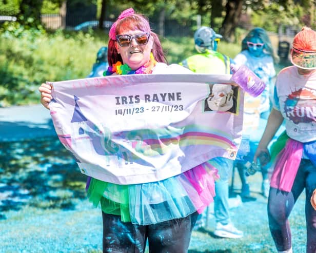 Running in memory at Forget Me Not children's hospice Colour Run June 14th 2025 (photo credit Mike Robinson)