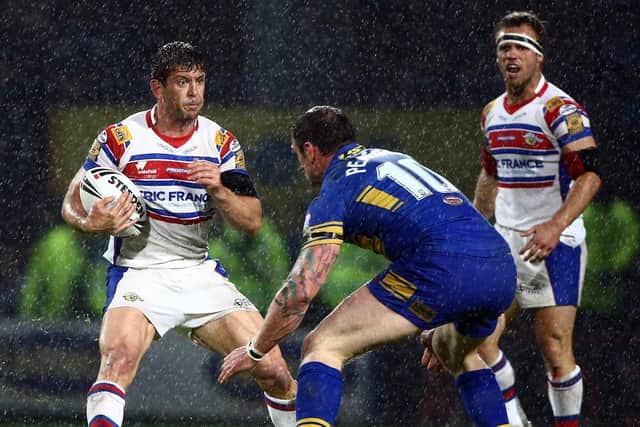 Jason Demetriou on the ball for Wakefield Trinity against Leeds Rhinos in 2010. Picure by Vaughn Ridley/SWpix.com.